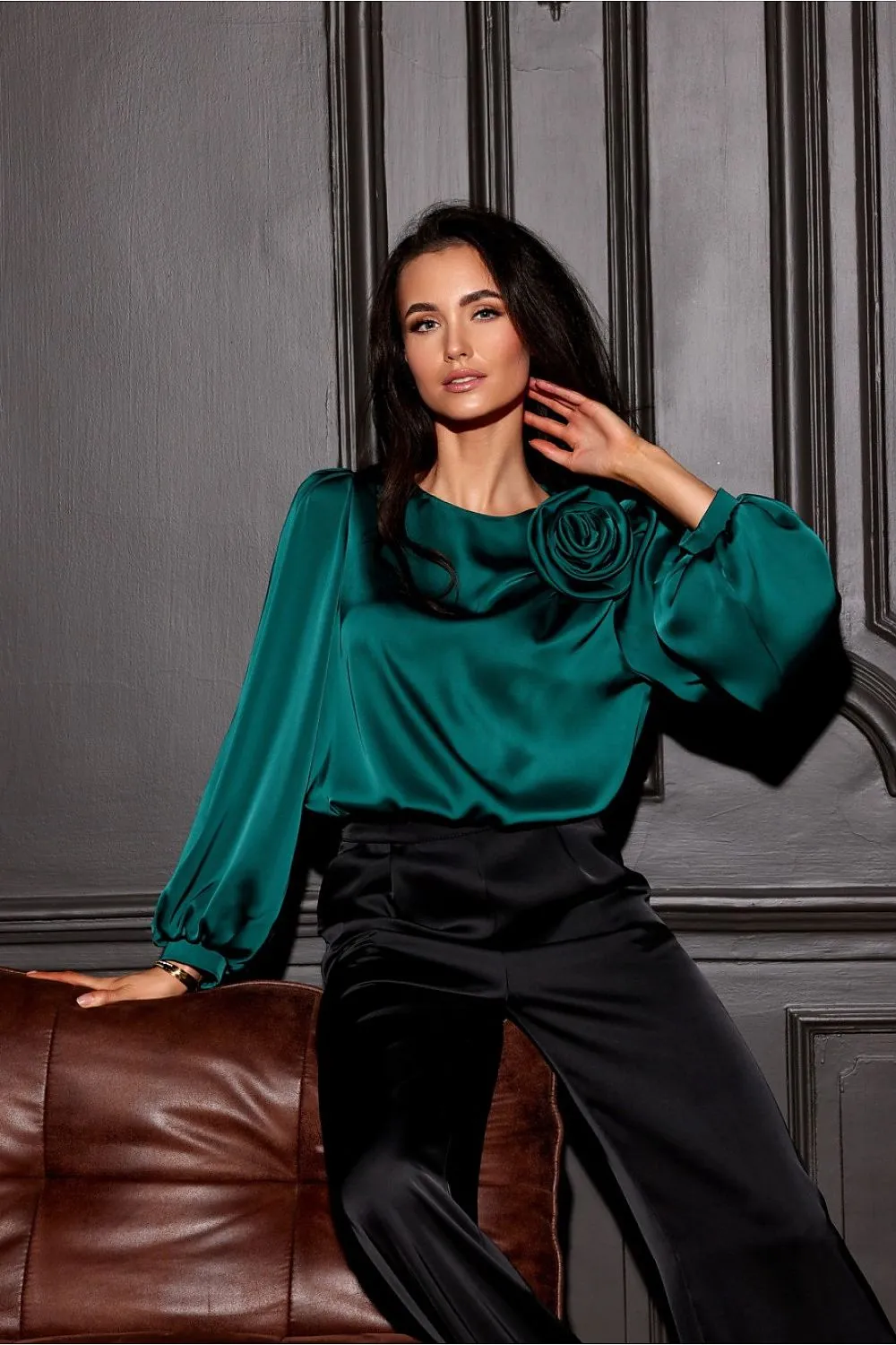 Rose-Adorned Puff Sleeve Blouse