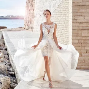 Roycebridal Wedding Dress Boho  Vintage 2 IN 1 Front Short Long Back Chiffon Simple Beach Sleeve Civil Rustic Robe De Mariee Charming