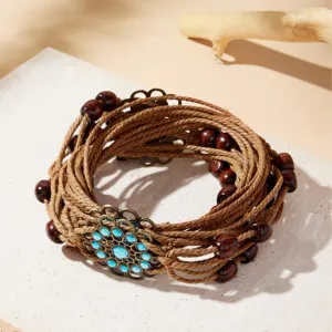 Rustic Rhapsody Brown Macrame Belt with Floral Accents