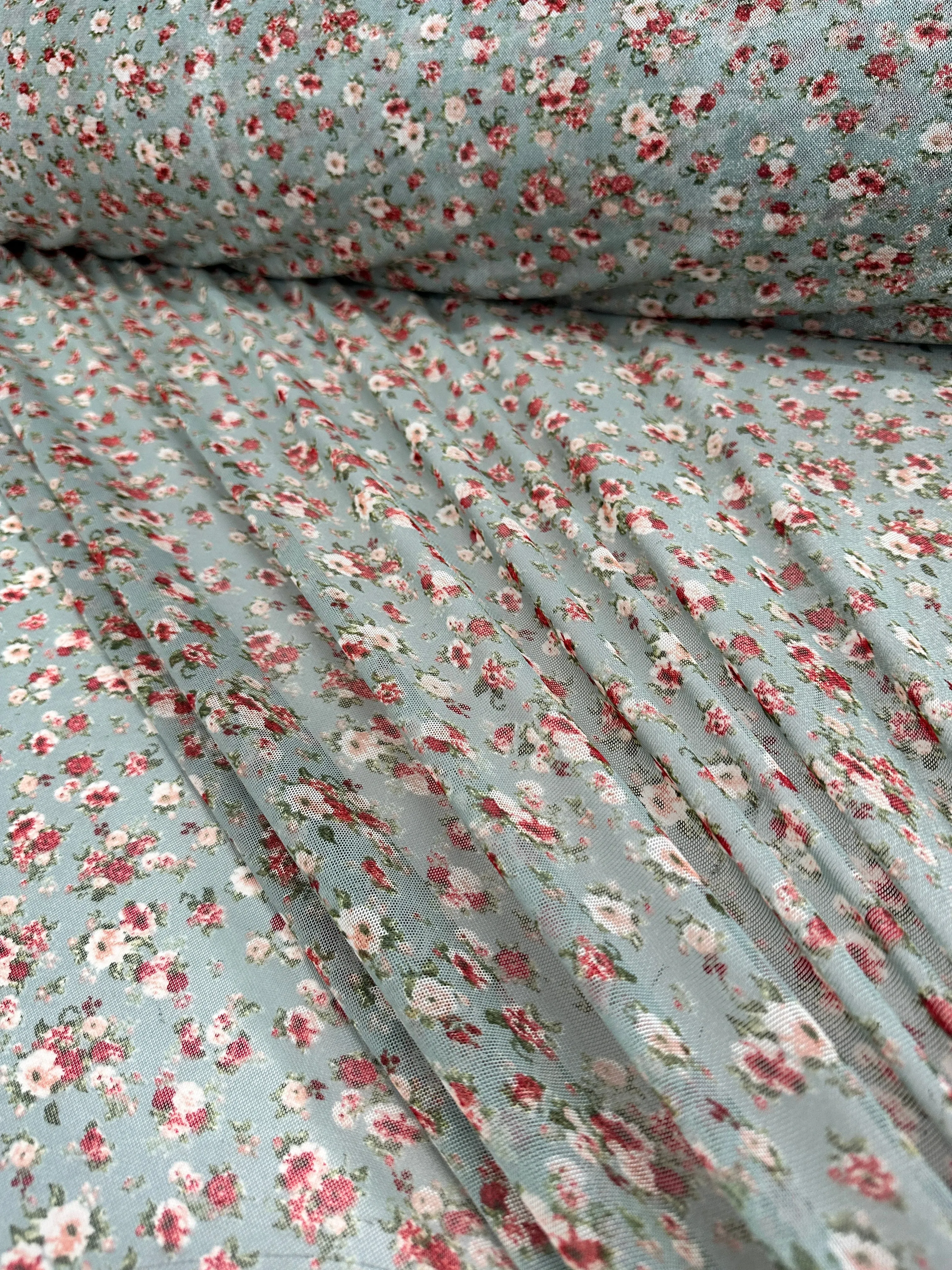 Sage Mini Flowers Print Power Mesh