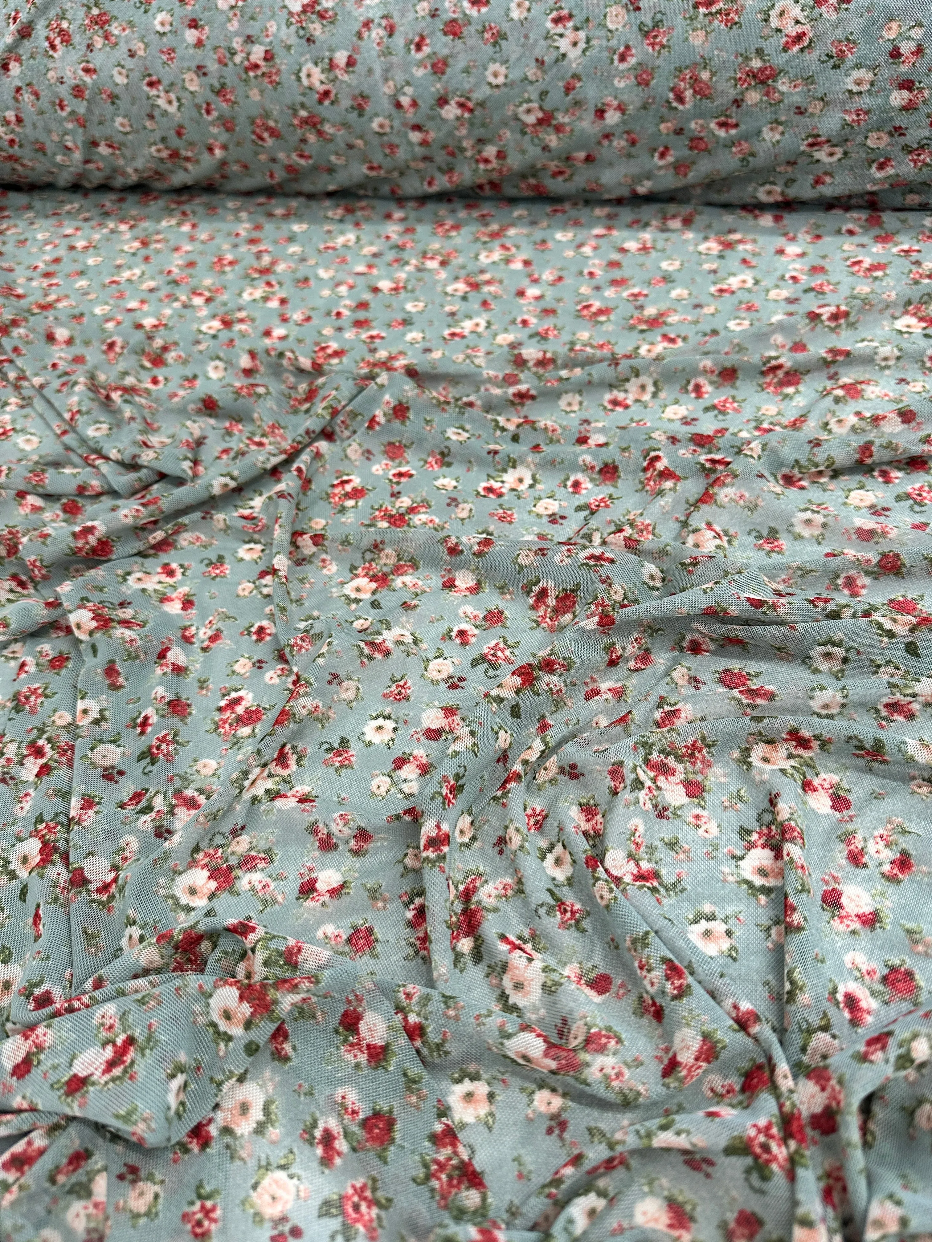 Sage Mini Flowers Print Power Mesh