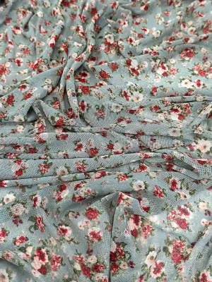 Sage Mini Flowers Print Power Mesh