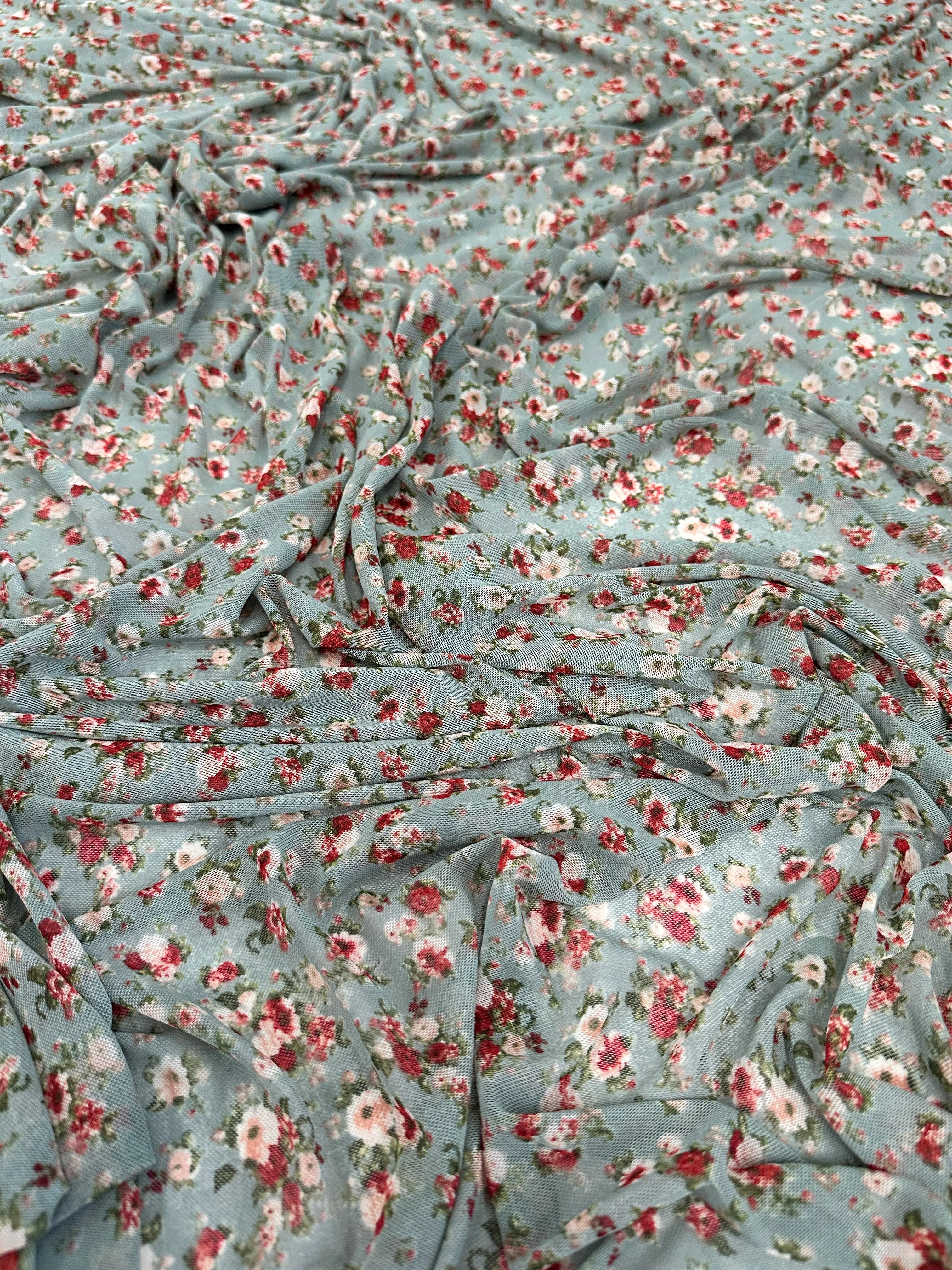 Sage Mini Flowers Print Power Mesh