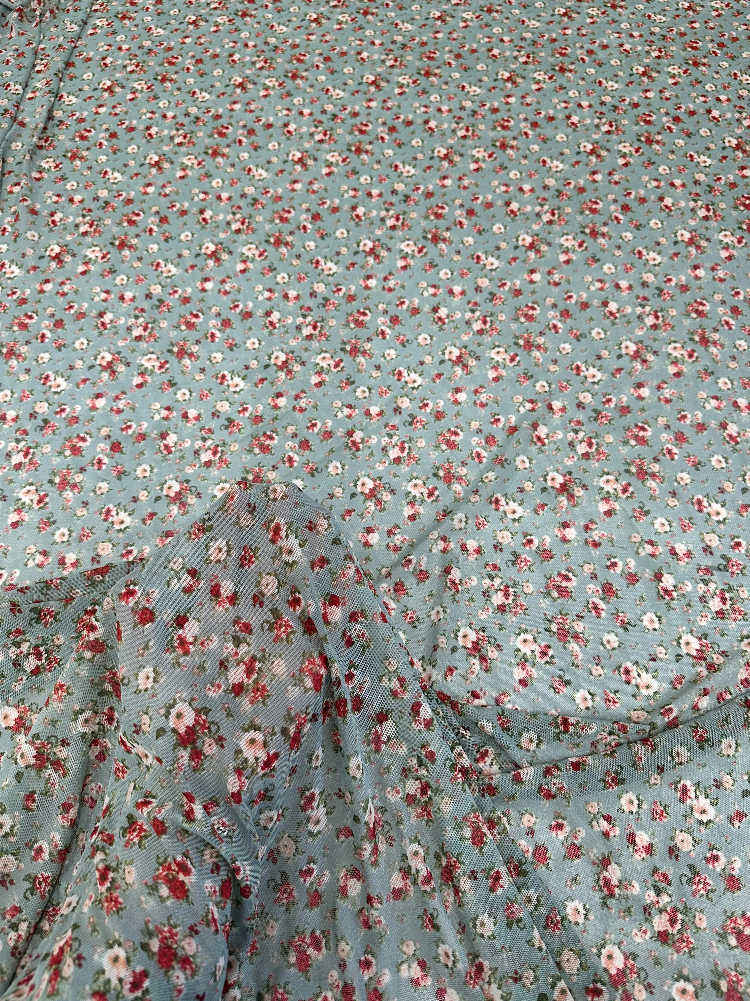 Sage Mini Flowers Print Power Mesh