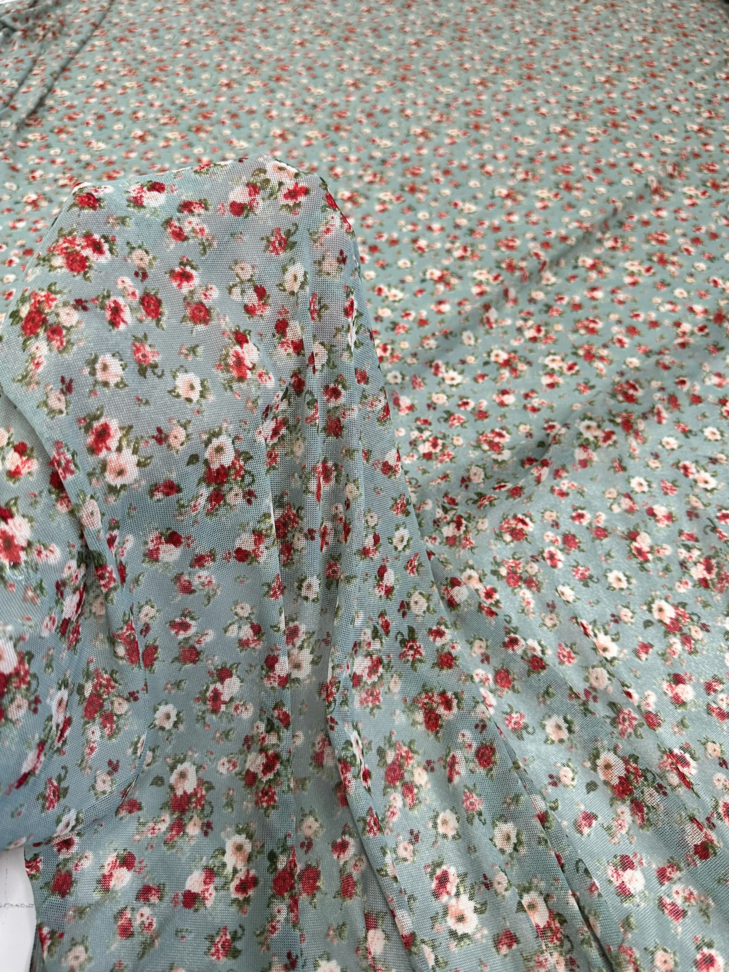 Sage Mini Flowers Print Power Mesh