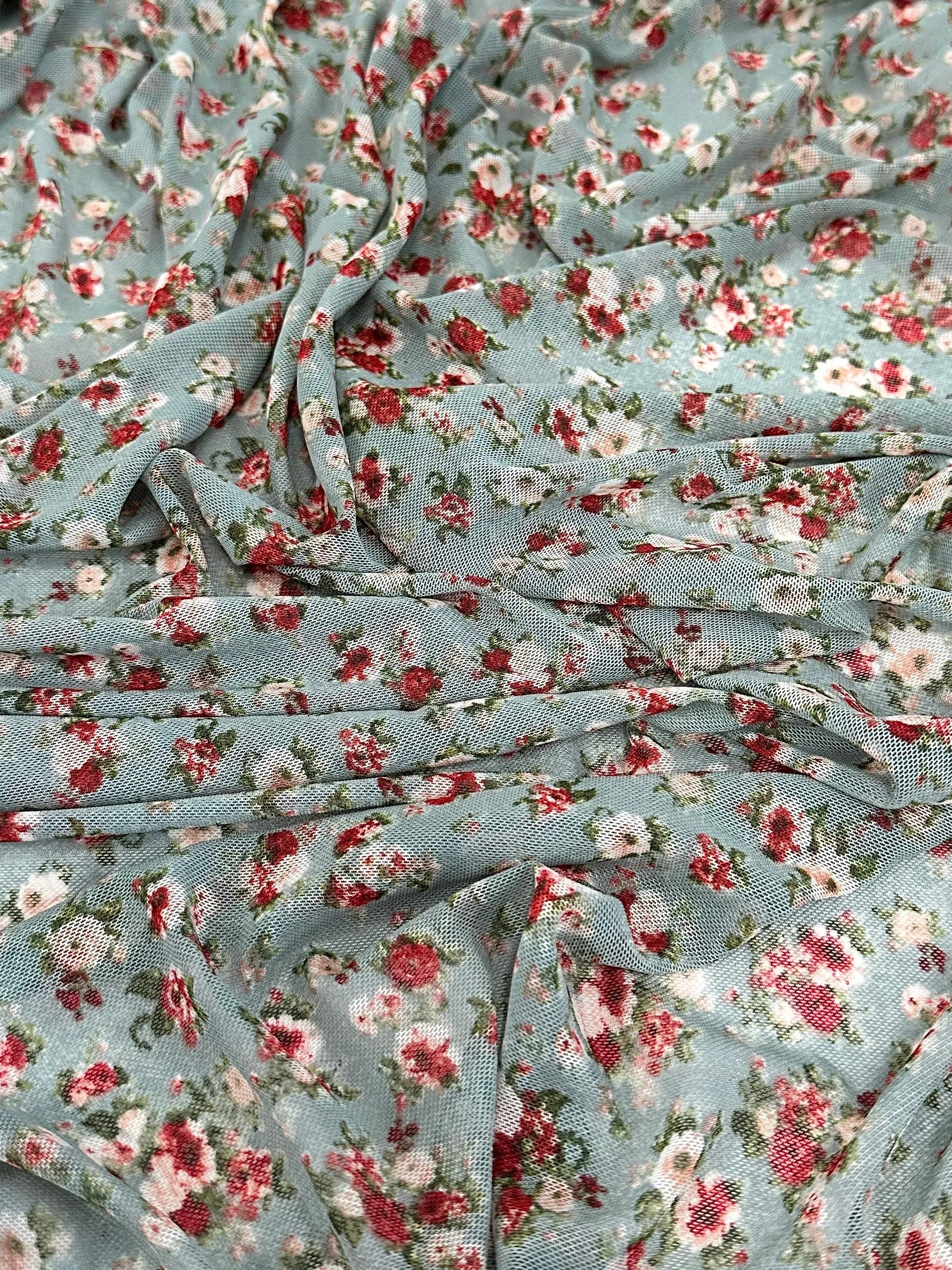 Sage Mini Flowers Print Power Mesh