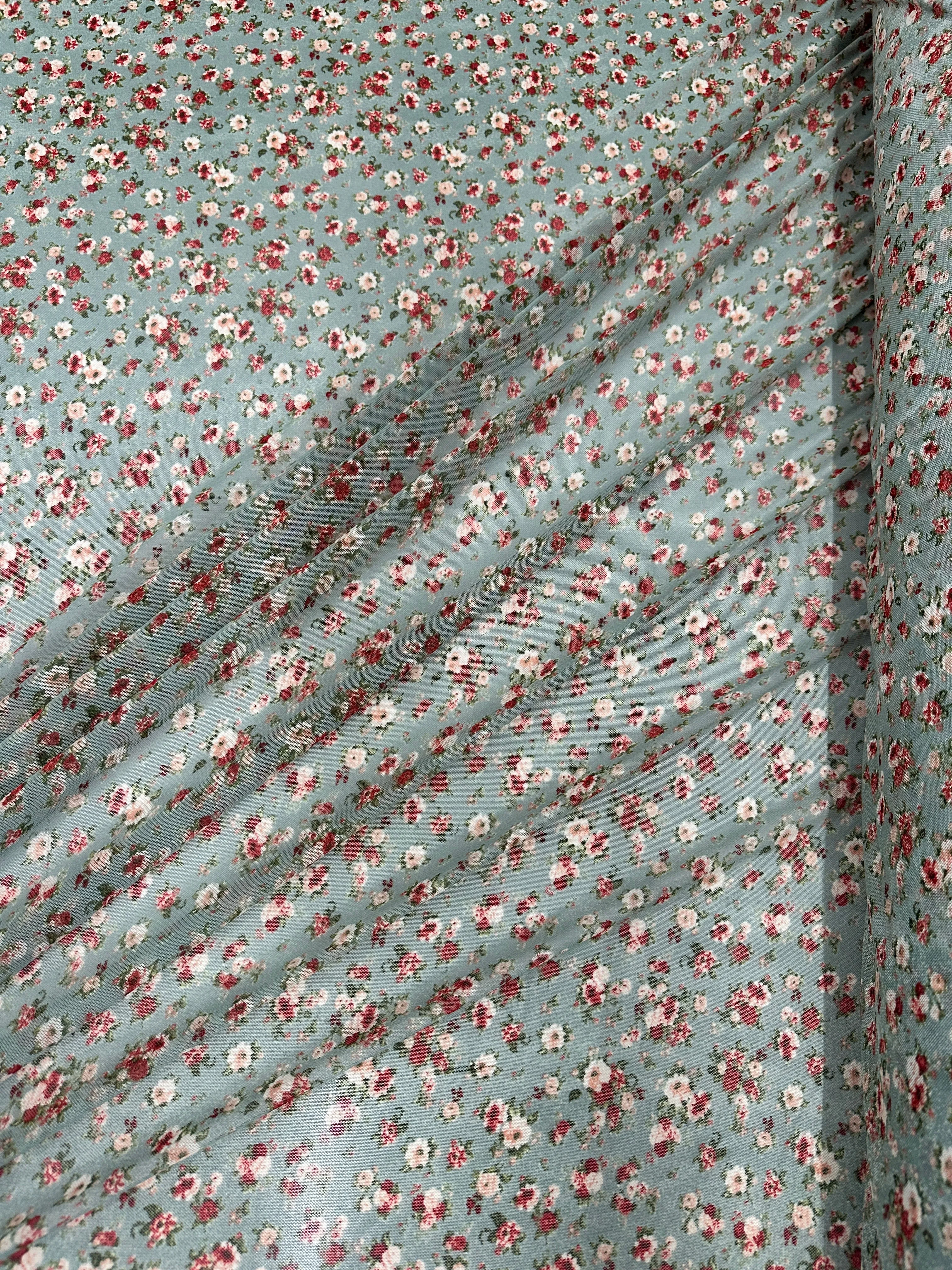 Sage Mini Flowers Print Power Mesh