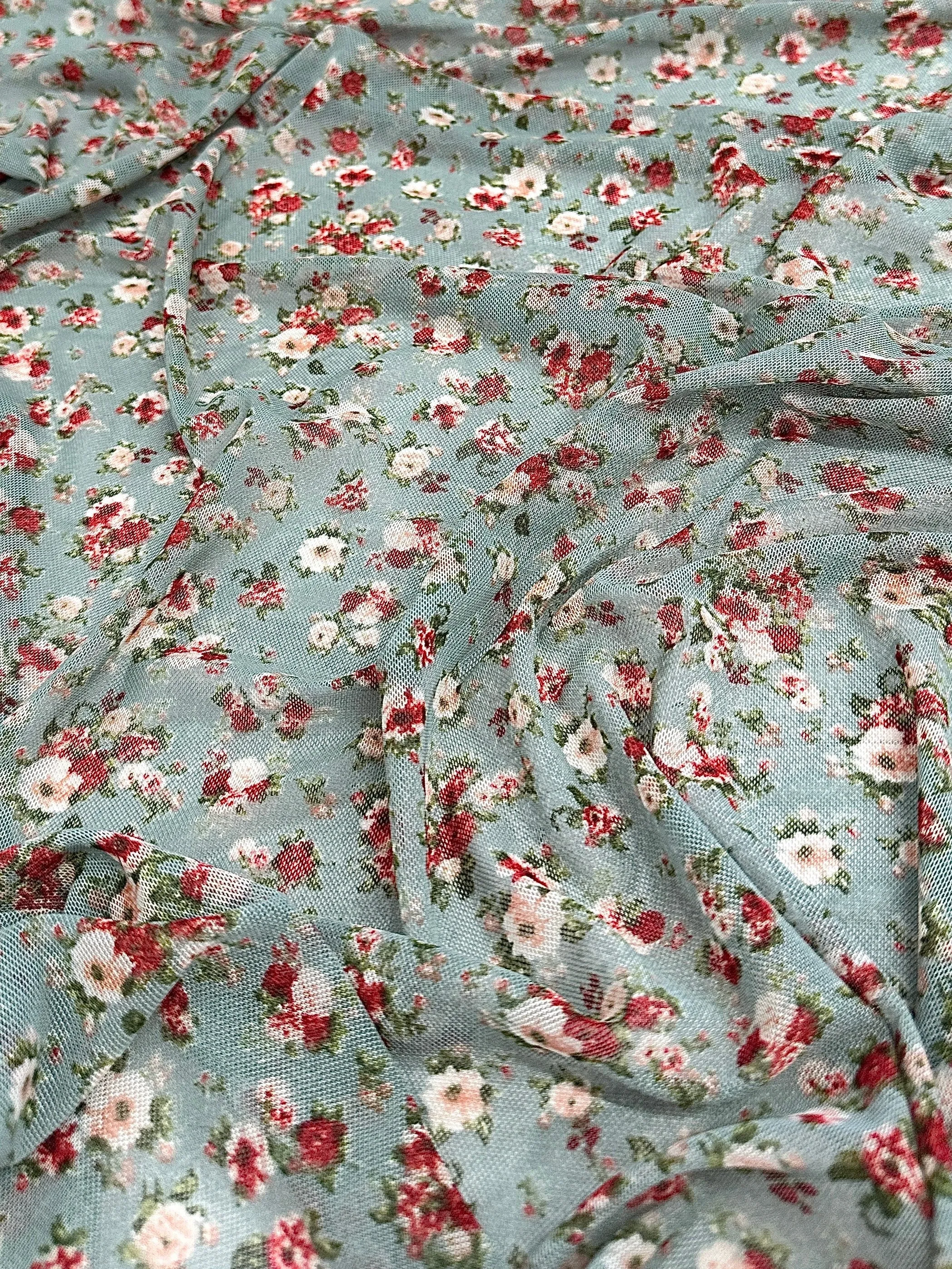 Sage Mini Flowers Print Power Mesh