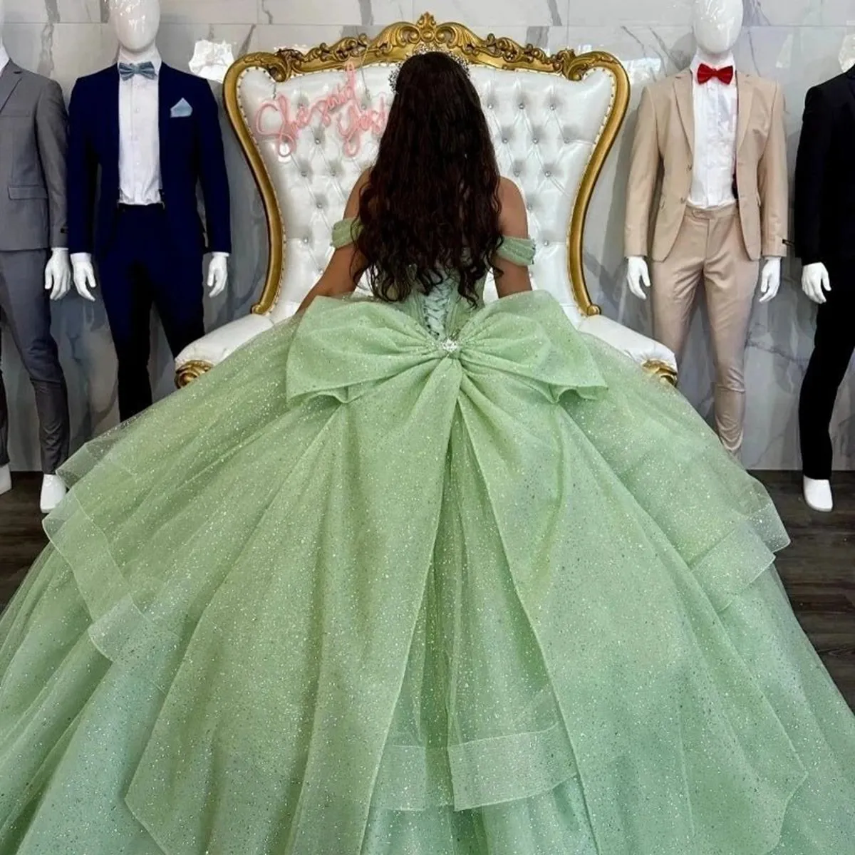 Sage Quinceanera Dresses Off-Shoulder Corset Dresses