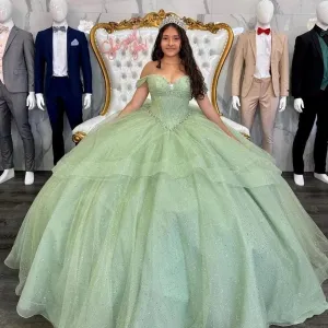 Sage Quinceanera Dresses Off-Shoulder Corset Dresses