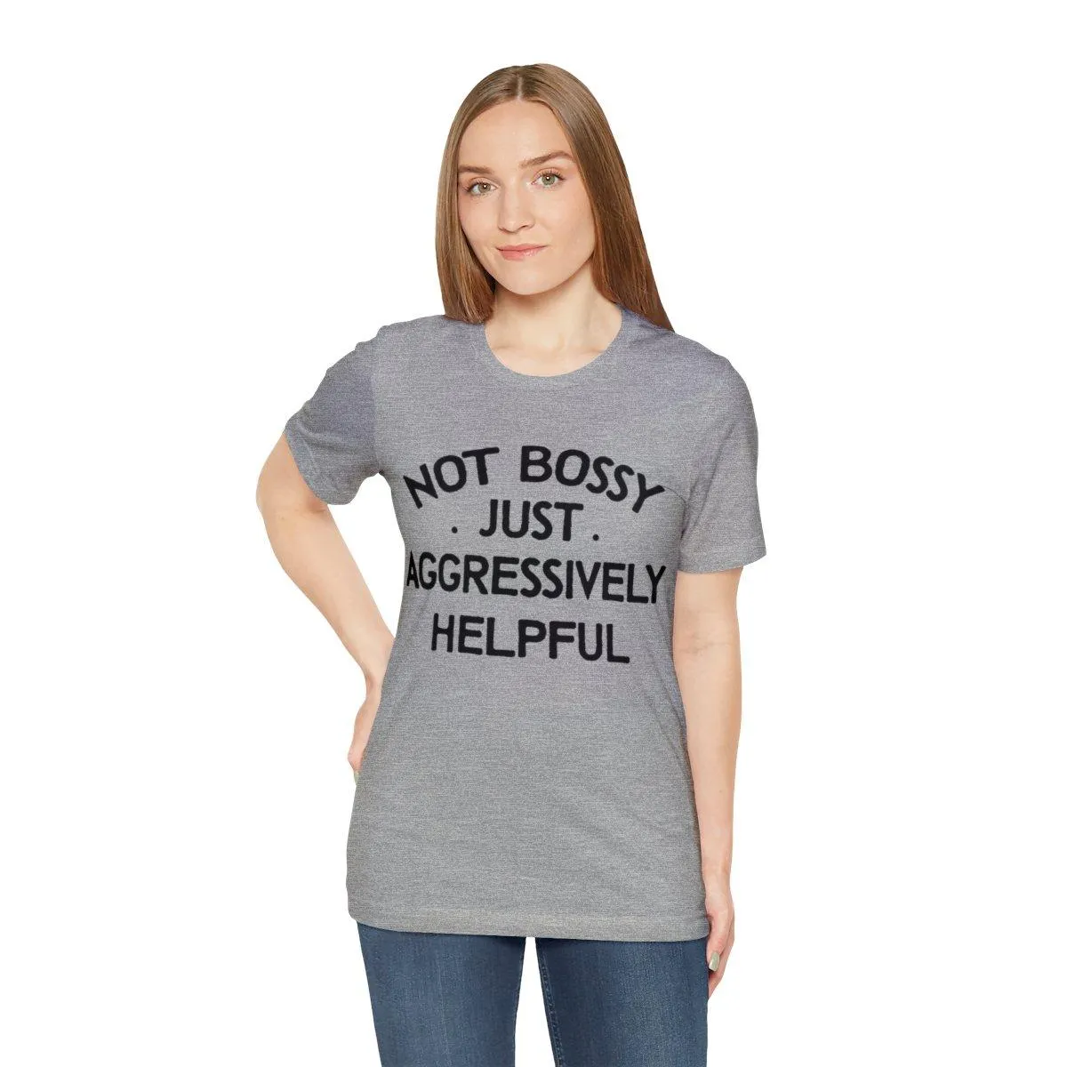 Sandjest Funny Teacher T-Shirt Not Bossy Just Aggressively Helpful Gift for Women Girl Friends Men