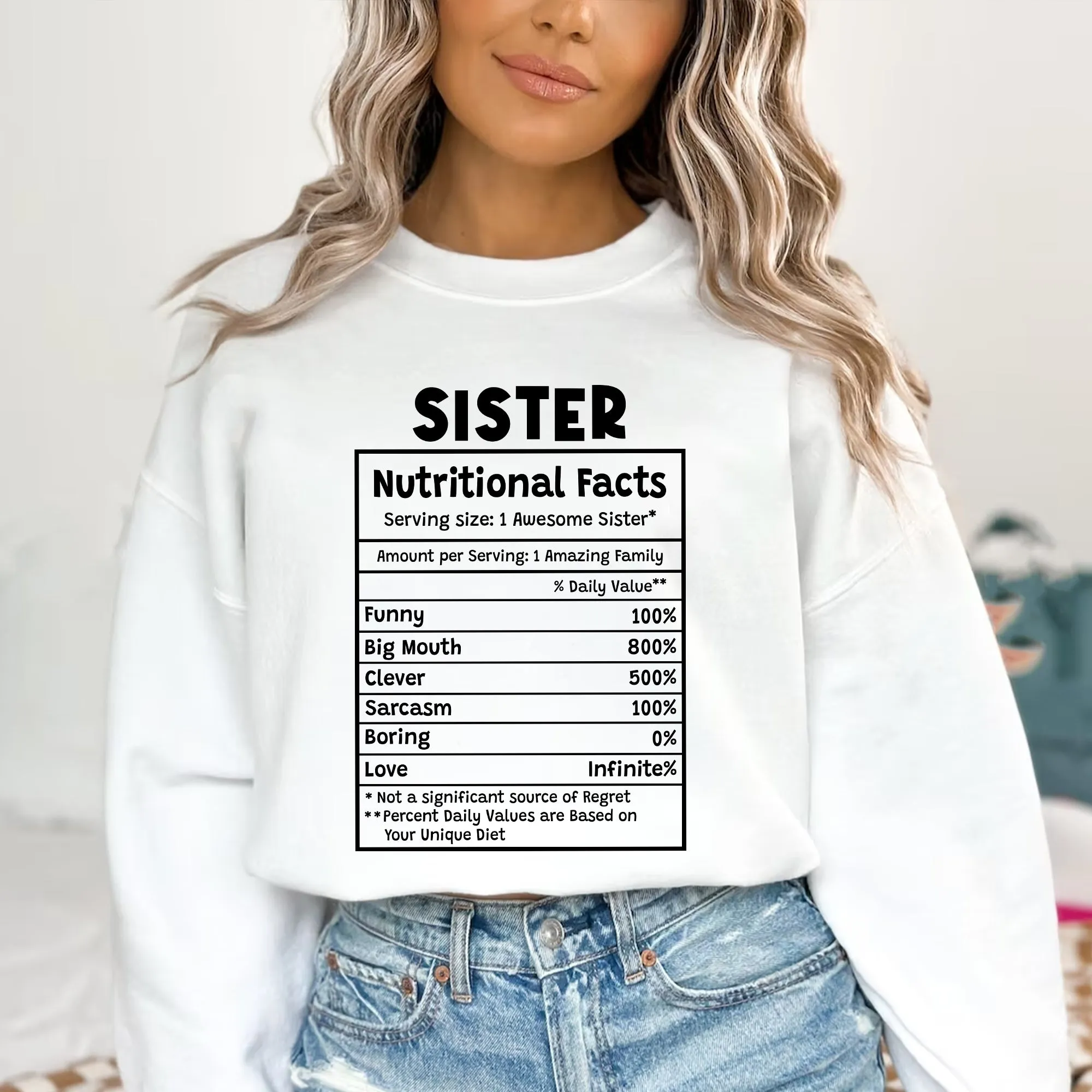 Sandjest T-Shirt Sister Nutrition Facts Gift for Women Girl Friend