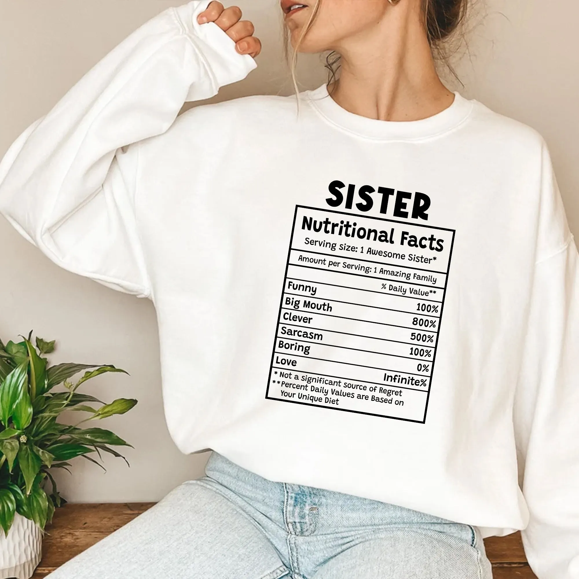 Sandjest T-Shirt Sister Nutrition Facts Gift for Women Girl Friend