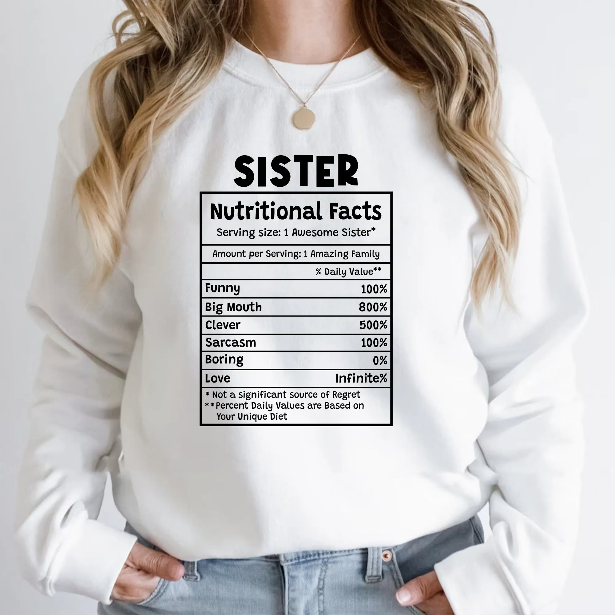 Sandjest T-Shirt Sister Nutrition Facts Gift for Women Girl Friend