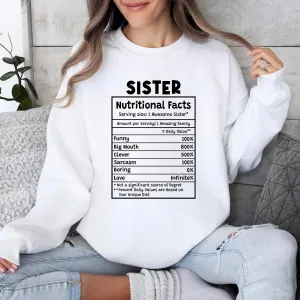 Sandjest T-Shirt Sister Nutrition Facts Gift for Women Girl Friend