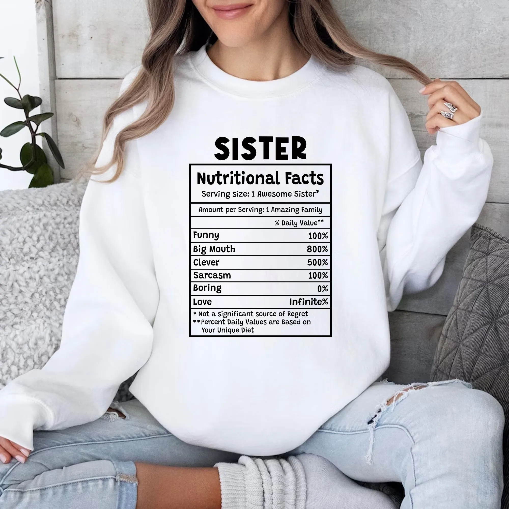 Sandjest T-Shirt Sister Nutrition Facts Gift for Women Girl Friend