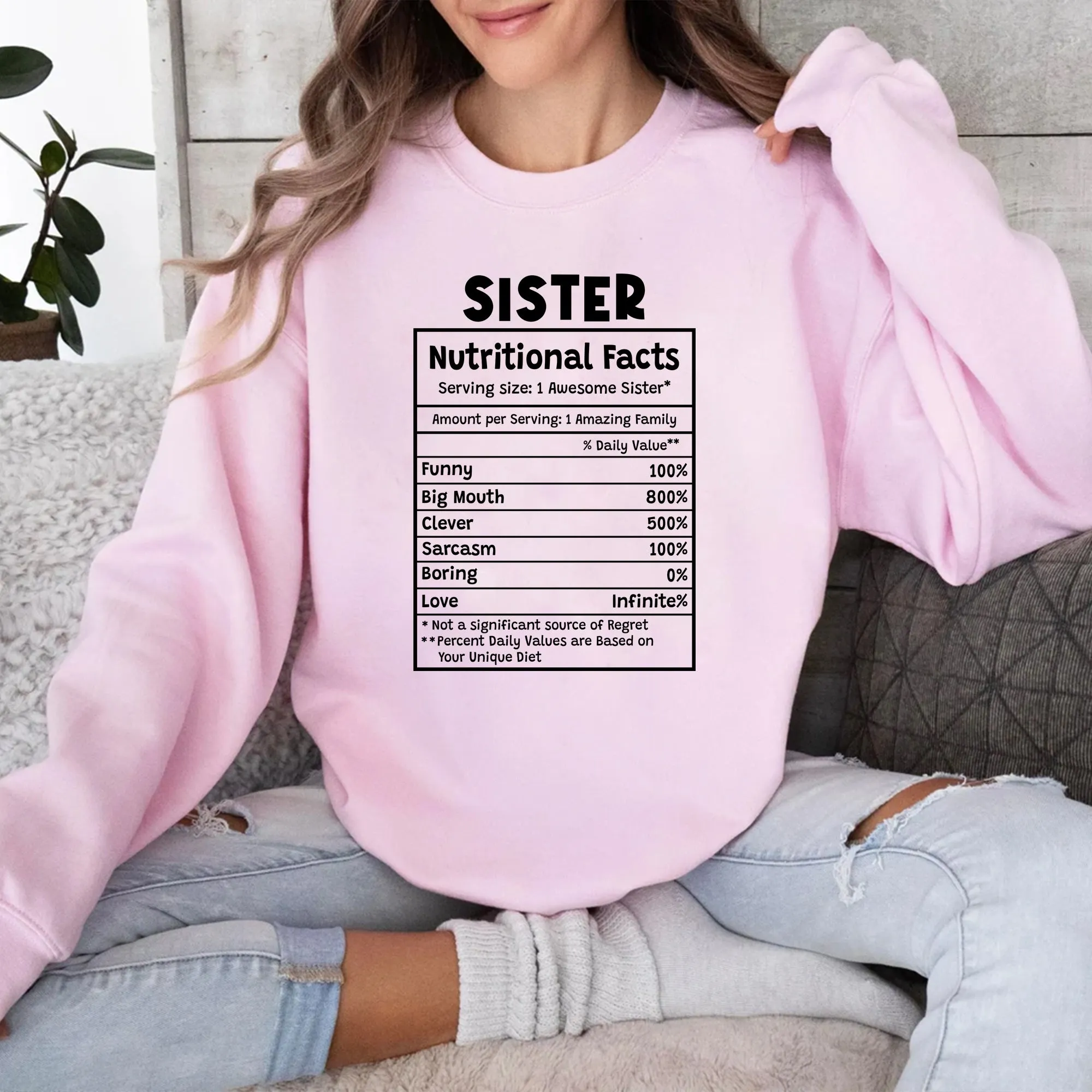 Sandjest T-Shirt Sister Nutrition Facts Gift for Women Girl Friend
