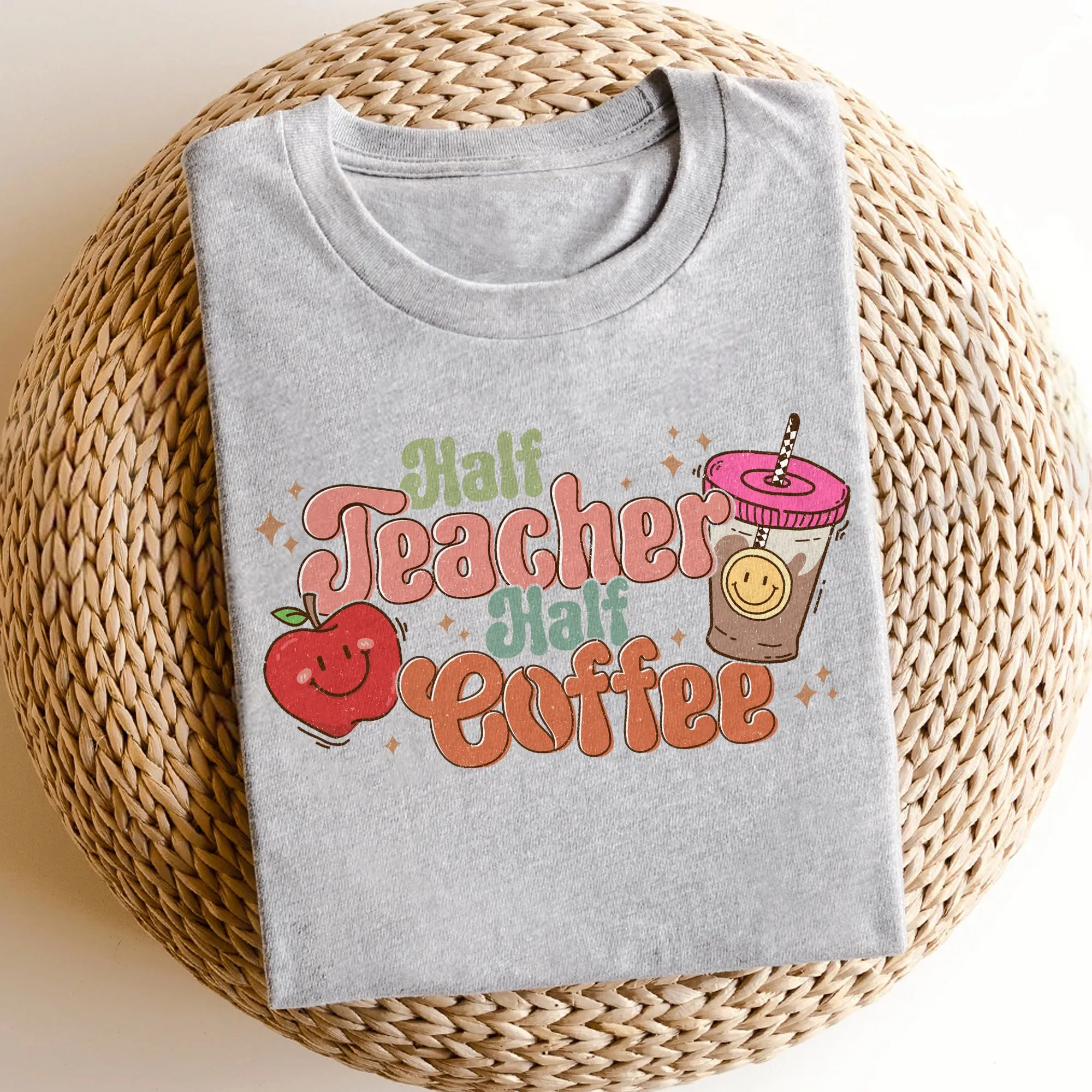 Sandjest Teacher T-Shirt Half Teacher Half Coffee Gift for Teachers Coffee Lovers Professors