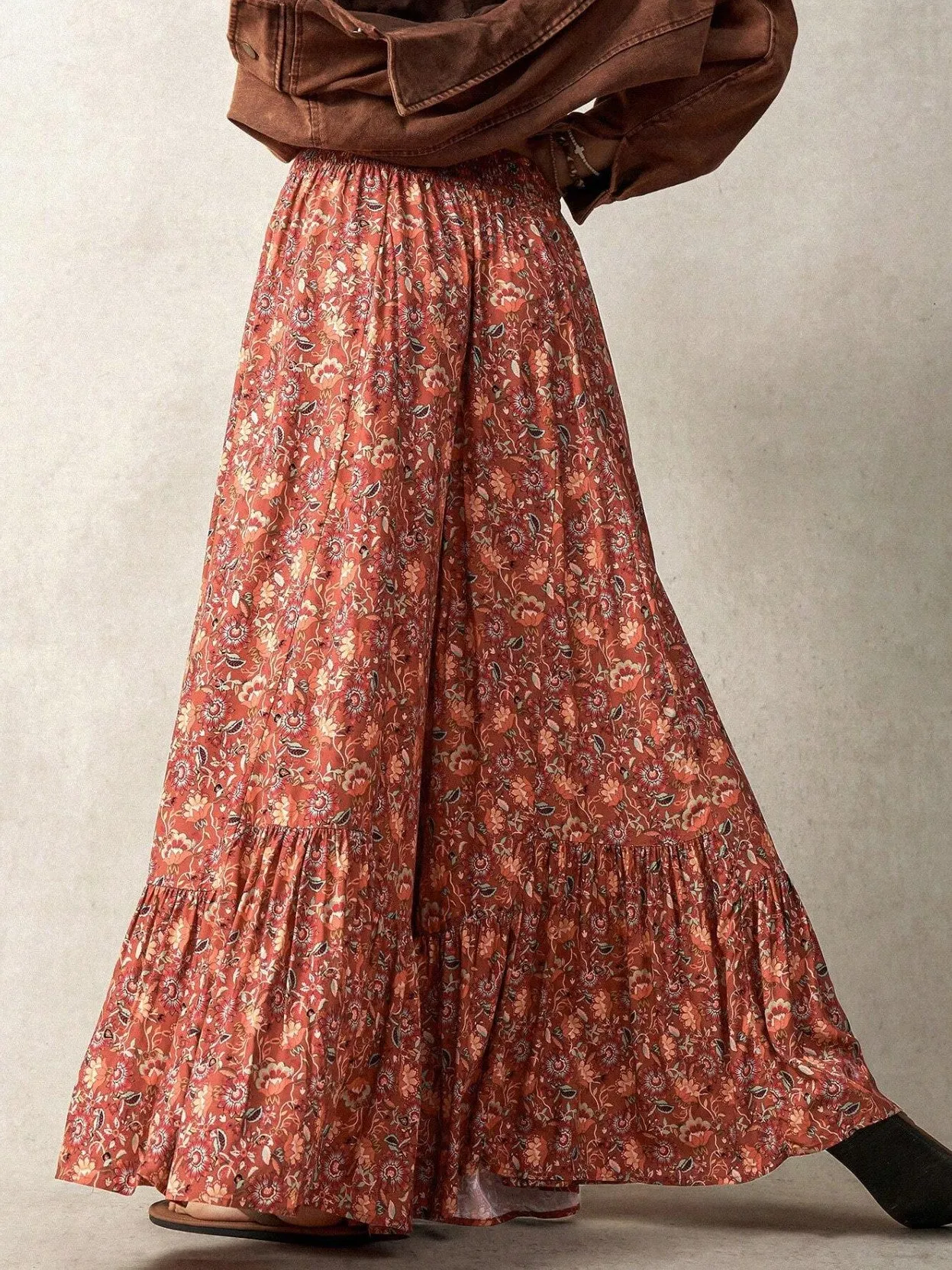 Serena Floral Wide Leg Ruffle Pants