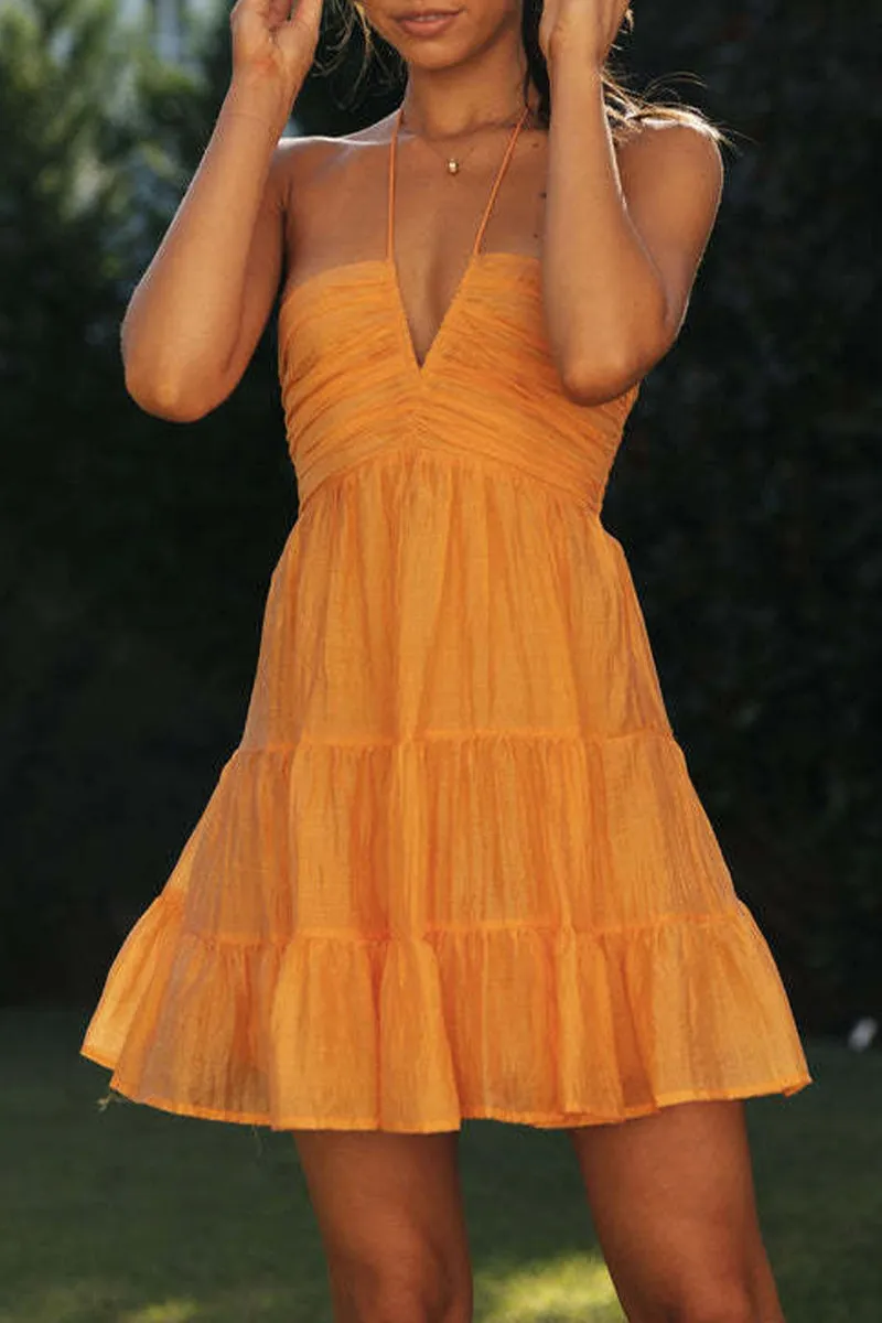 Sexy Solid Halter Sleeveless Dresses