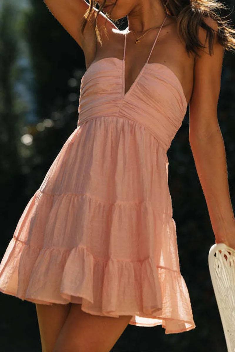 Sexy Solid Halter Sleeveless Dresses