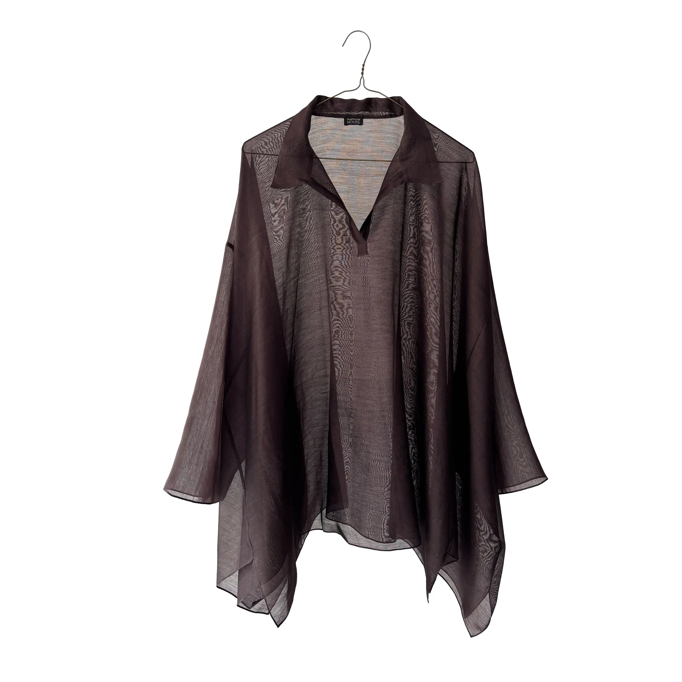Sheer Wide Cut-Away Panel Pullover Tunic