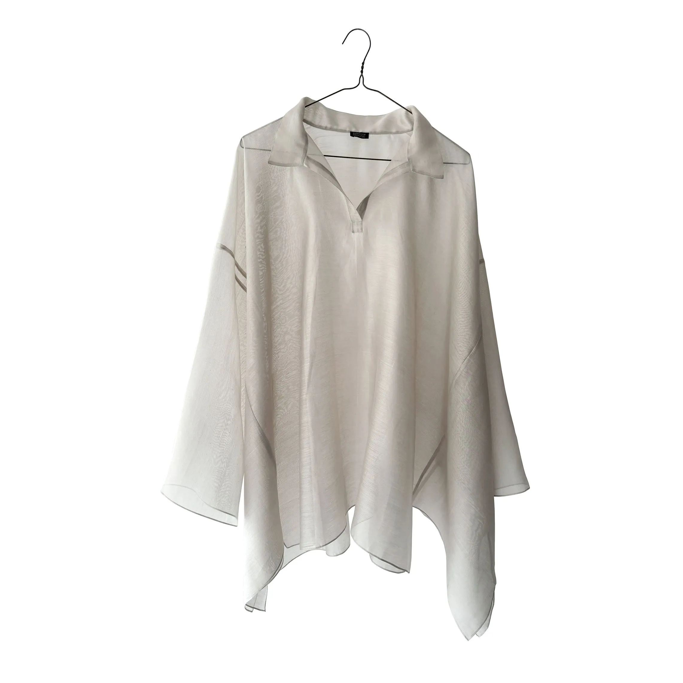 Sheer Wide Cut-Away Panel Pullover Tunic