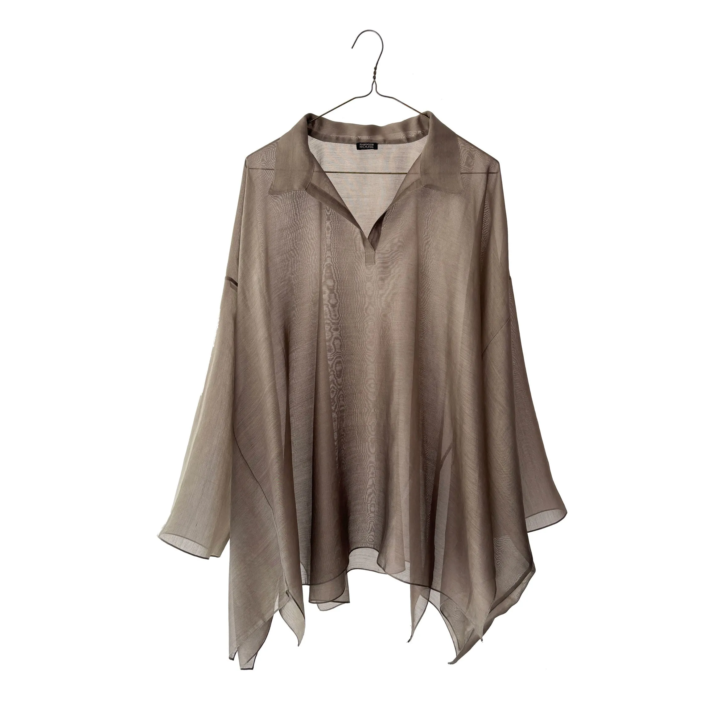 Sheer Wide Cut-Away Panel Pullover Tunic