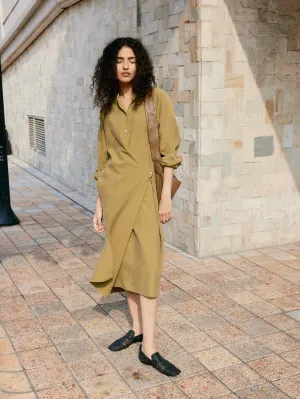 Silk Wrap Shirt Dress