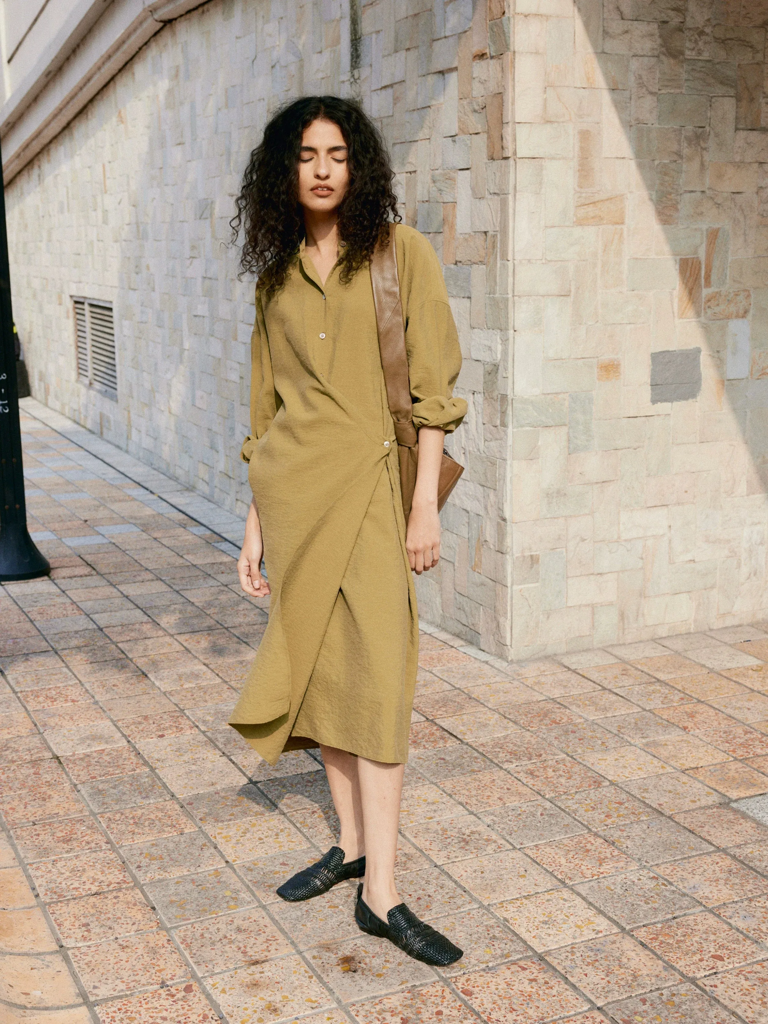 Silk Wrap Shirt Dress