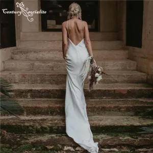 Simple Boho Wedding Dress Spaghetti Strap Chiffon Bridal Gown