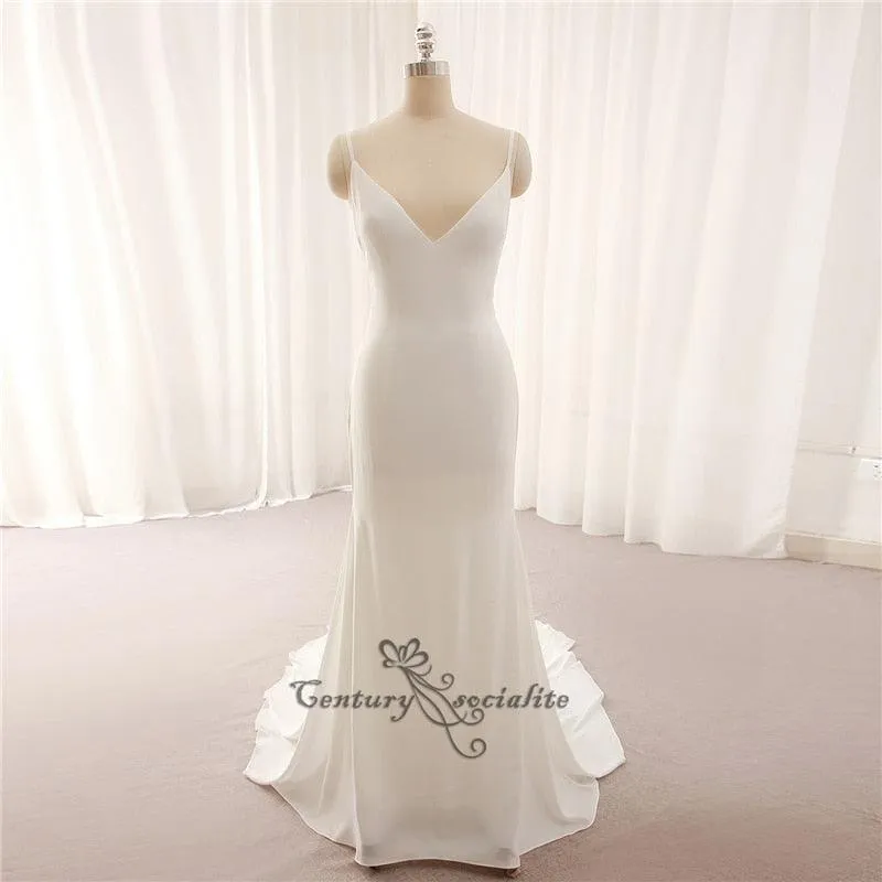 Simple Boho Wedding Dress Spaghetti Strap Chiffon Bridal Gown