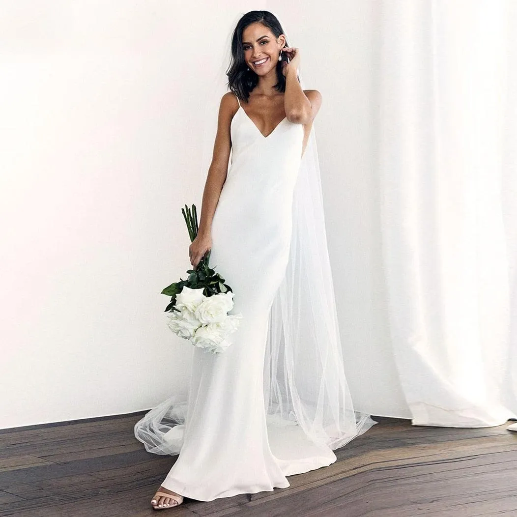 Simple Boho Wedding Dress Spaghetti Strap Chiffon Bridal Gown
