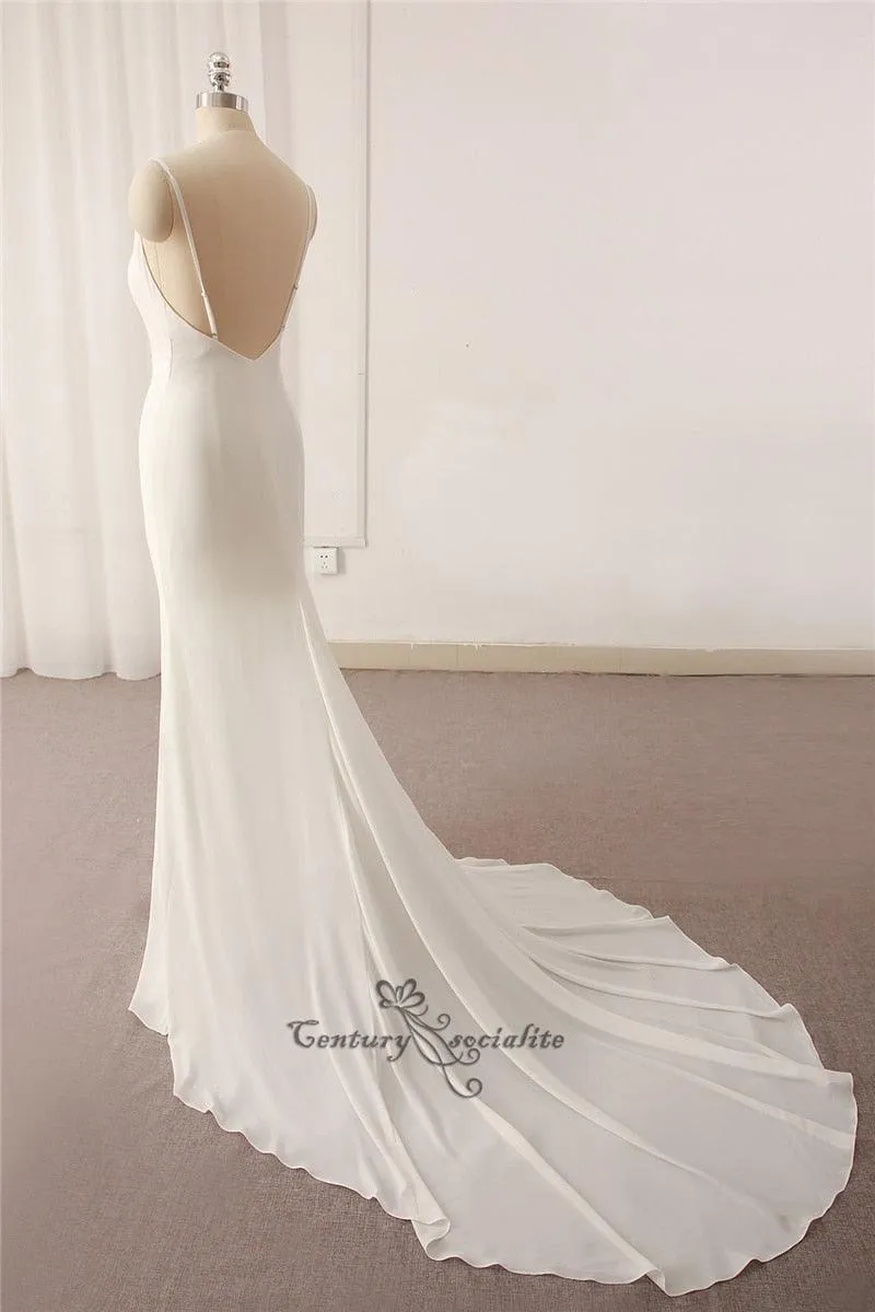 Simple Boho Wedding Dress Spaghetti Strap Chiffon Bridal Gown
