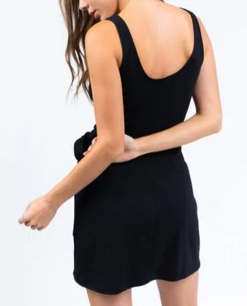 Sleeveless Faux Wrap Round Neck Mini Dress