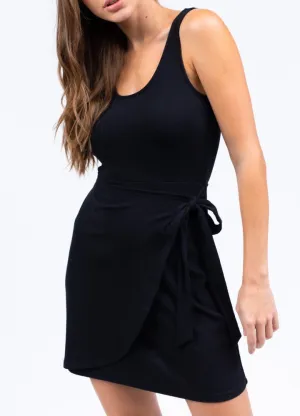 Sleeveless Faux Wrap Round Neck Mini Dress