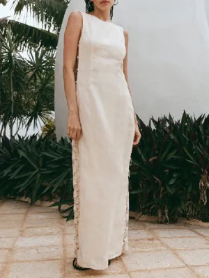 Sleeveless Maxi Dress with Decorative Hoops and High Neckline