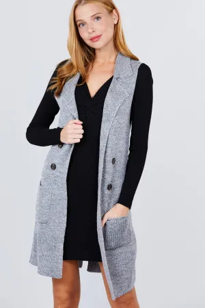Sleeveless Notched Collar Long Sweater Vest *FINAL SALE*