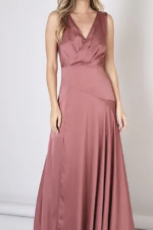 Slit V Neck Faux Wrap Maxi Dress