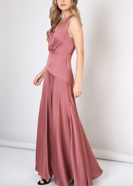 Slit V Neck Faux Wrap Maxi Dress