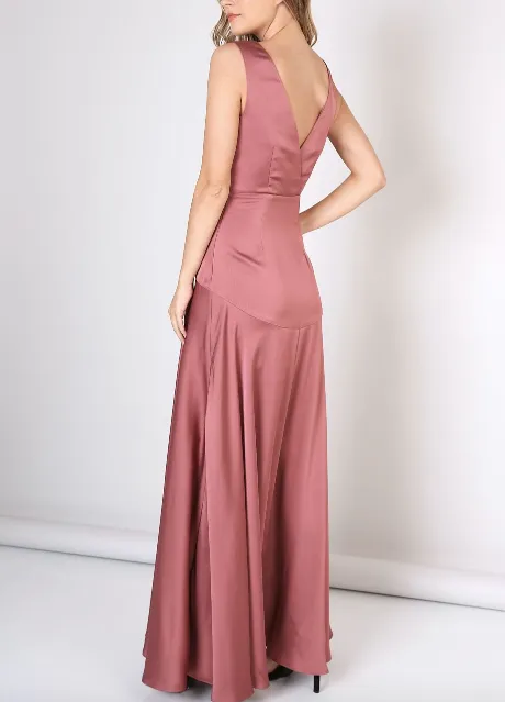 Slit V Neck Faux Wrap Maxi Dress