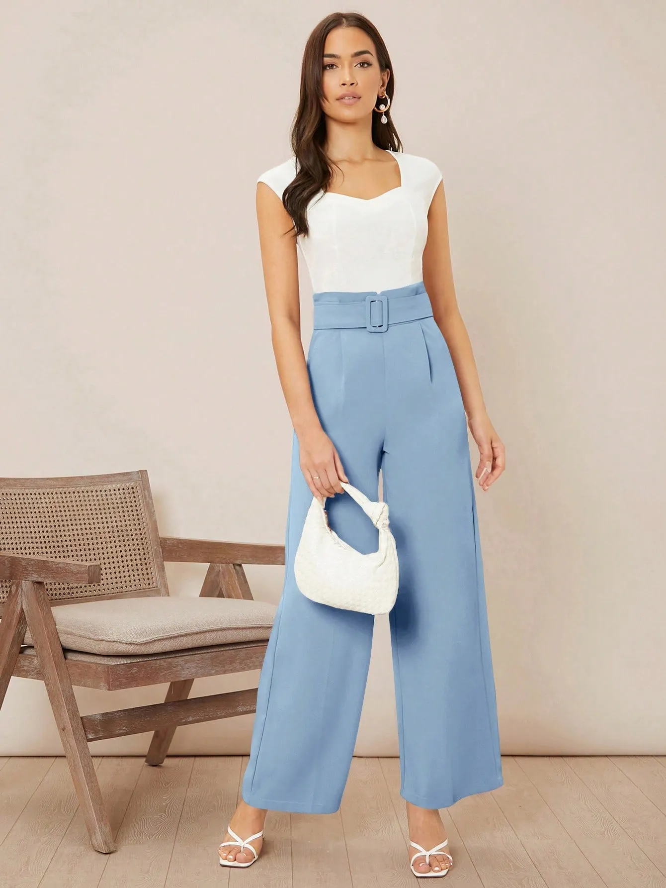 Solid Belted Wide Leg Pants