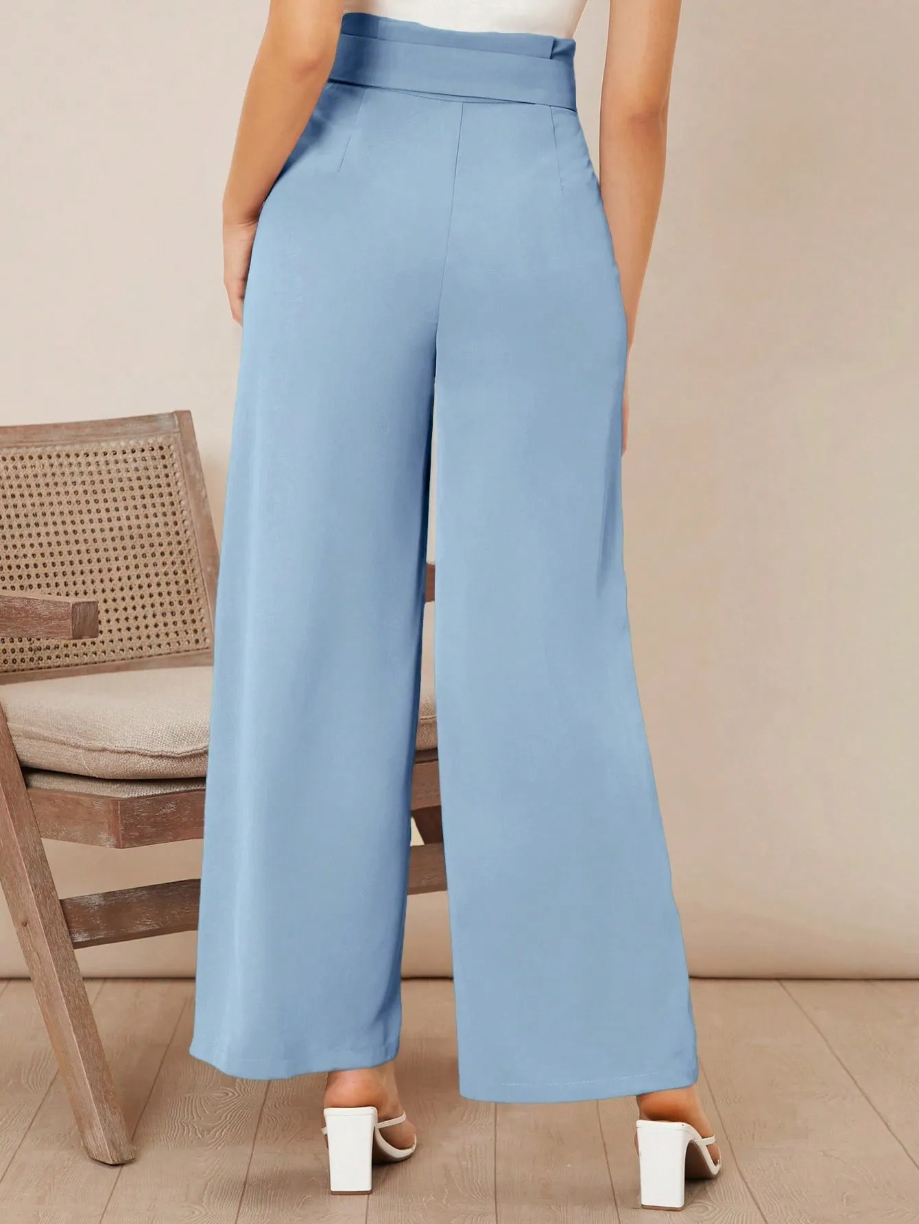 Solid Belted Wide Leg Pants
