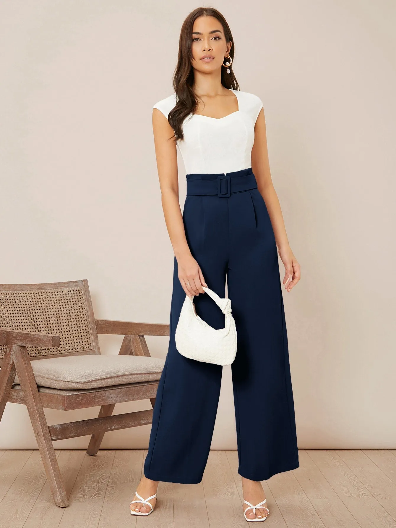 Solid Belted Wide Leg Pants