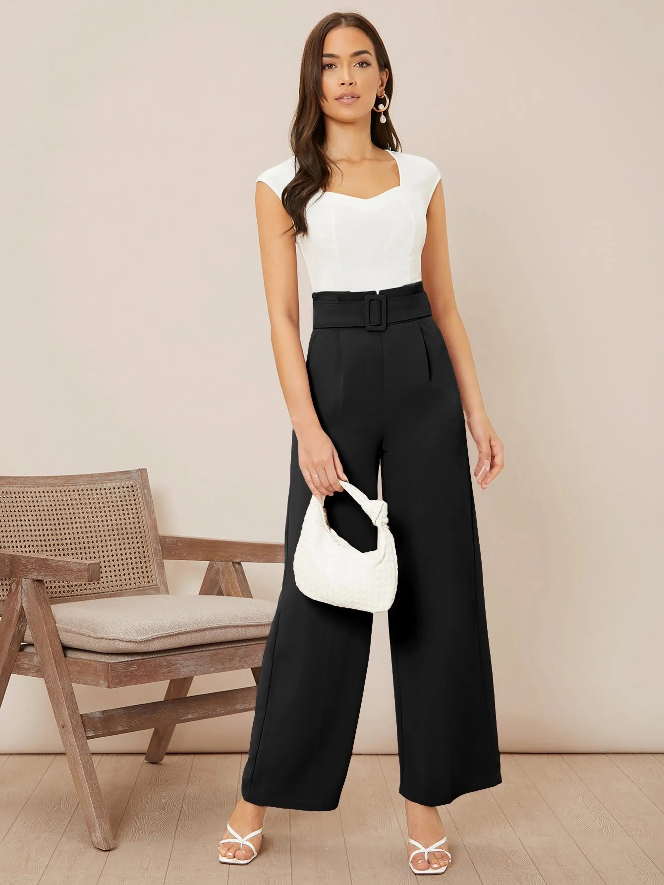 Solid Belted Wide Leg Pants