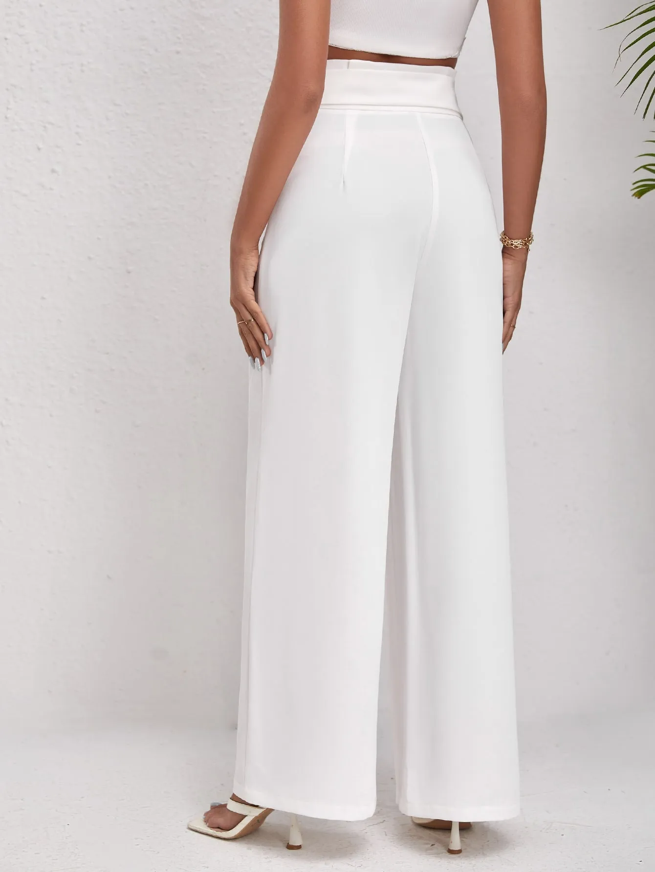 Solid Belted Wide Leg Pants