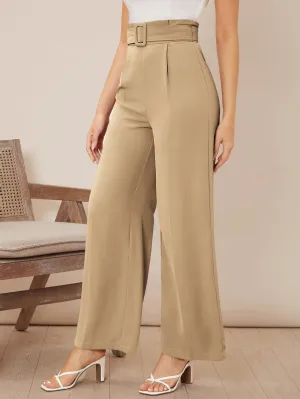 Solid Belted Wide Leg Pants