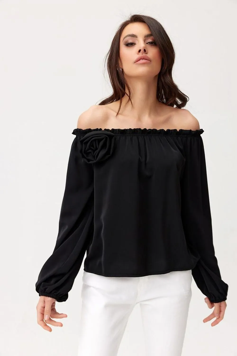 Spanish-Neck Blouse with Elastic Detailing