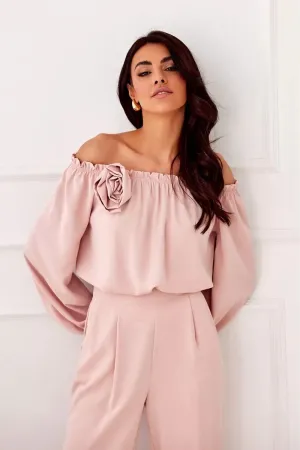 Spanish-Neck Blouse with Elastic Detailing