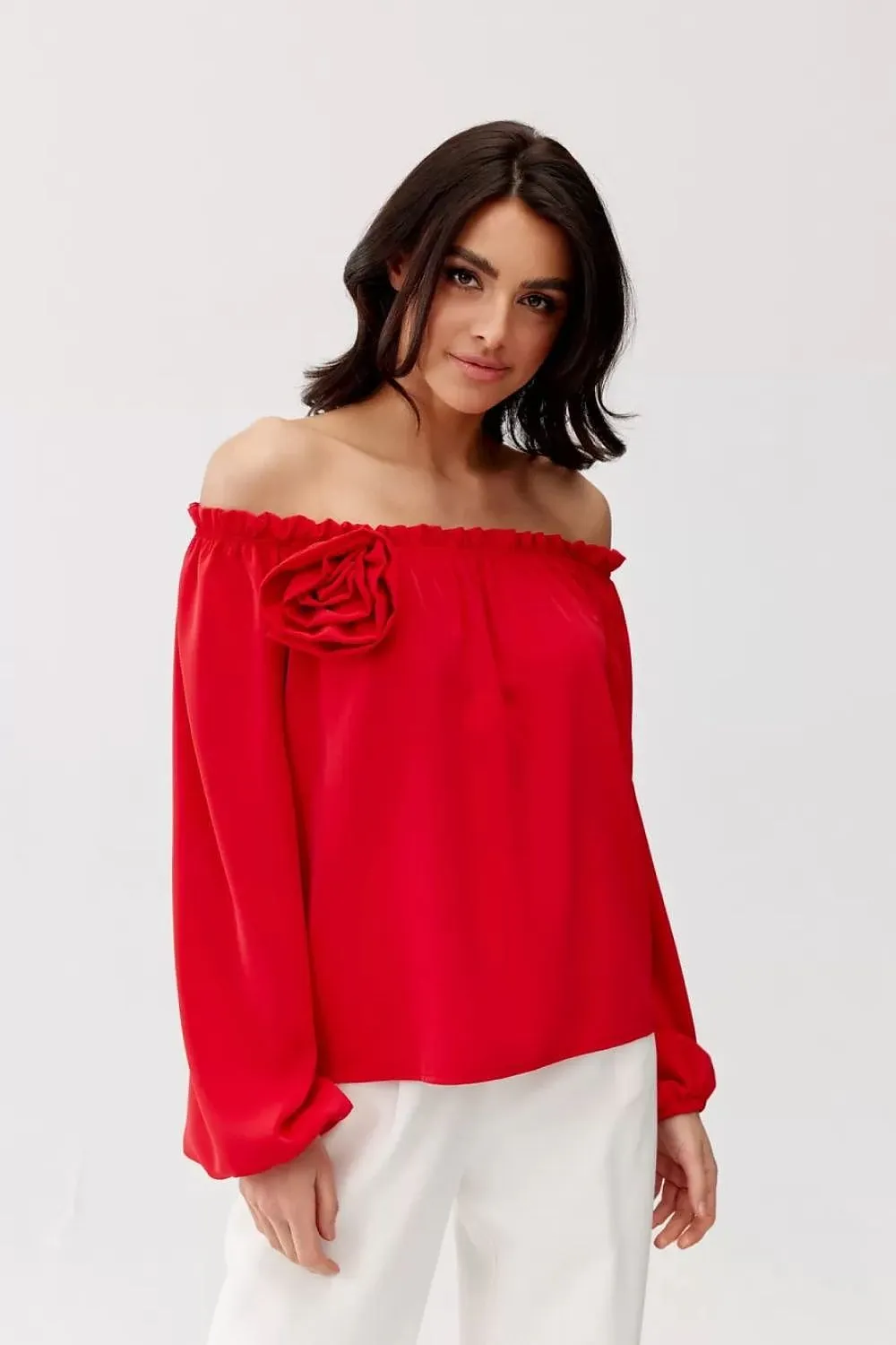 Spanish-Neck Blouse with Elastic Detailing